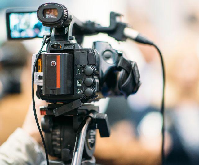 Professional camera with subject out of focus