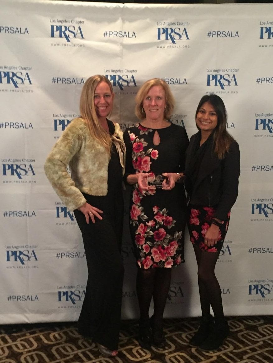 PRism Awards - The Kennedy Wilson team. L-R: Mindi Sue Black, senior account executive; Leeza Hoyt, president; and Alicia Mistry, associate account executive